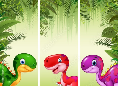 Set of three cartoon dinosaurs