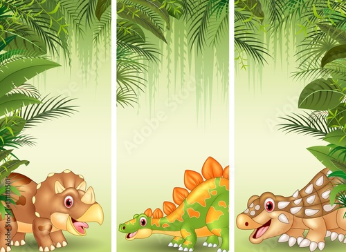 Set of three cartoon dinosaurs