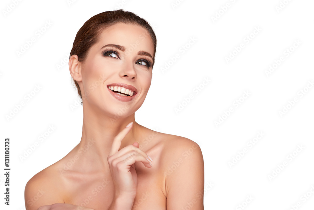 Beautiful Young Woman with Clean Fresh Skin close up isolated on Beautiful Young Woman with Clean Fresh Skin close up isolated on