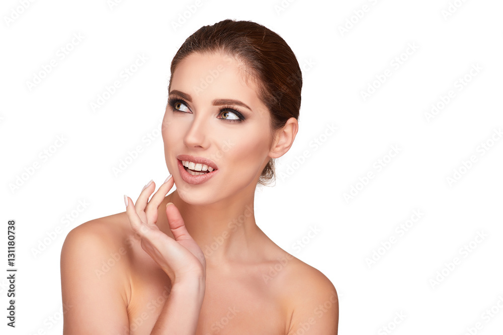 Beautiful Young Woman with Clean Fresh Skin close up isolated on Beautiful Young Woman with Clean Fresh Skin close up isolated on