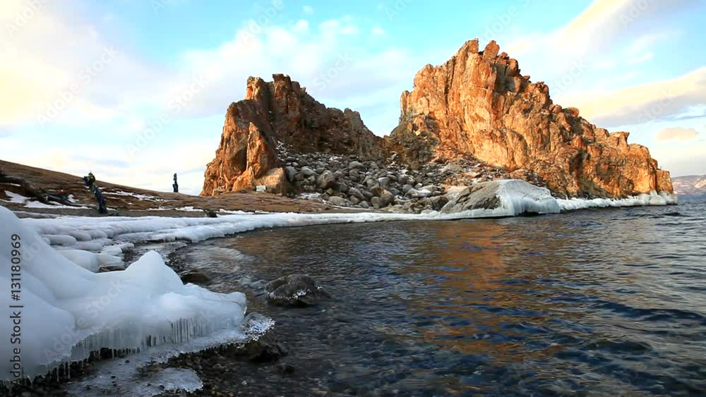 Baikal Lake. View of Shamanka Rock December morning Baikal Lake. View of Shamanka Rock December morning