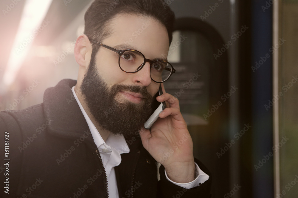 Bearded man on the phone Bearded man on the phone
