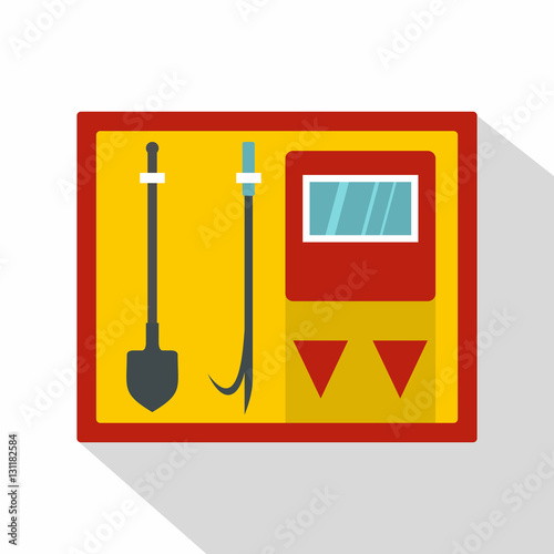 Flat illustration of fire shield with fire extinguishing tool vector icon for web isolated on white background