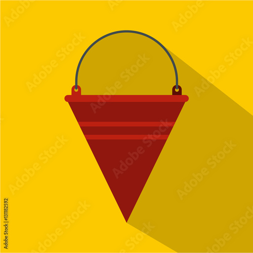 Red fire bucket icon. Flat illustration of red fire bucket vector icon for web isolated on yellow background