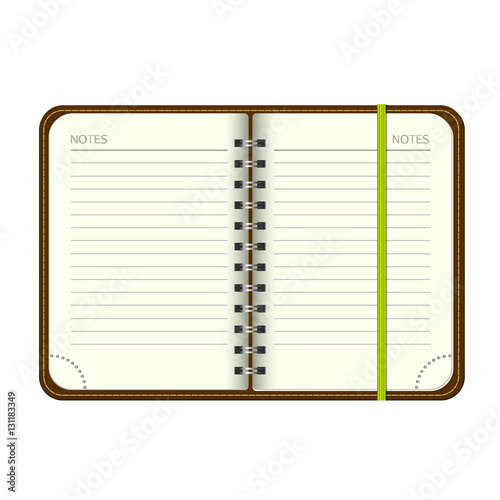 Template Open a blank notepad. Vector personal organiger with a bookmark. Isolated on white background. MockUp for your design.