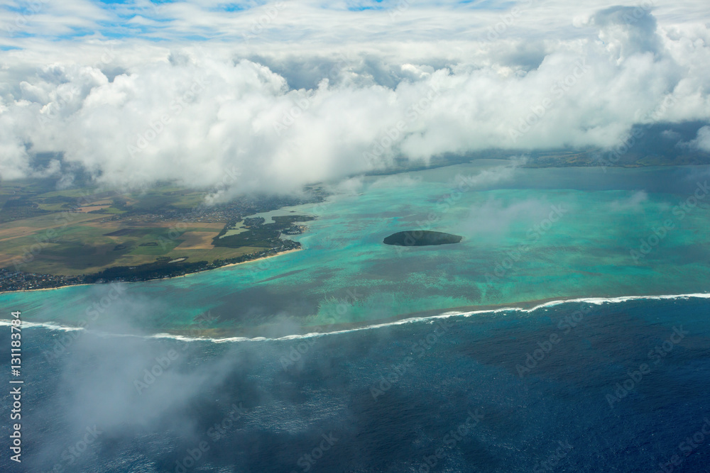 Naklejka premium Mauritius beach island aerial view, beautiful colours