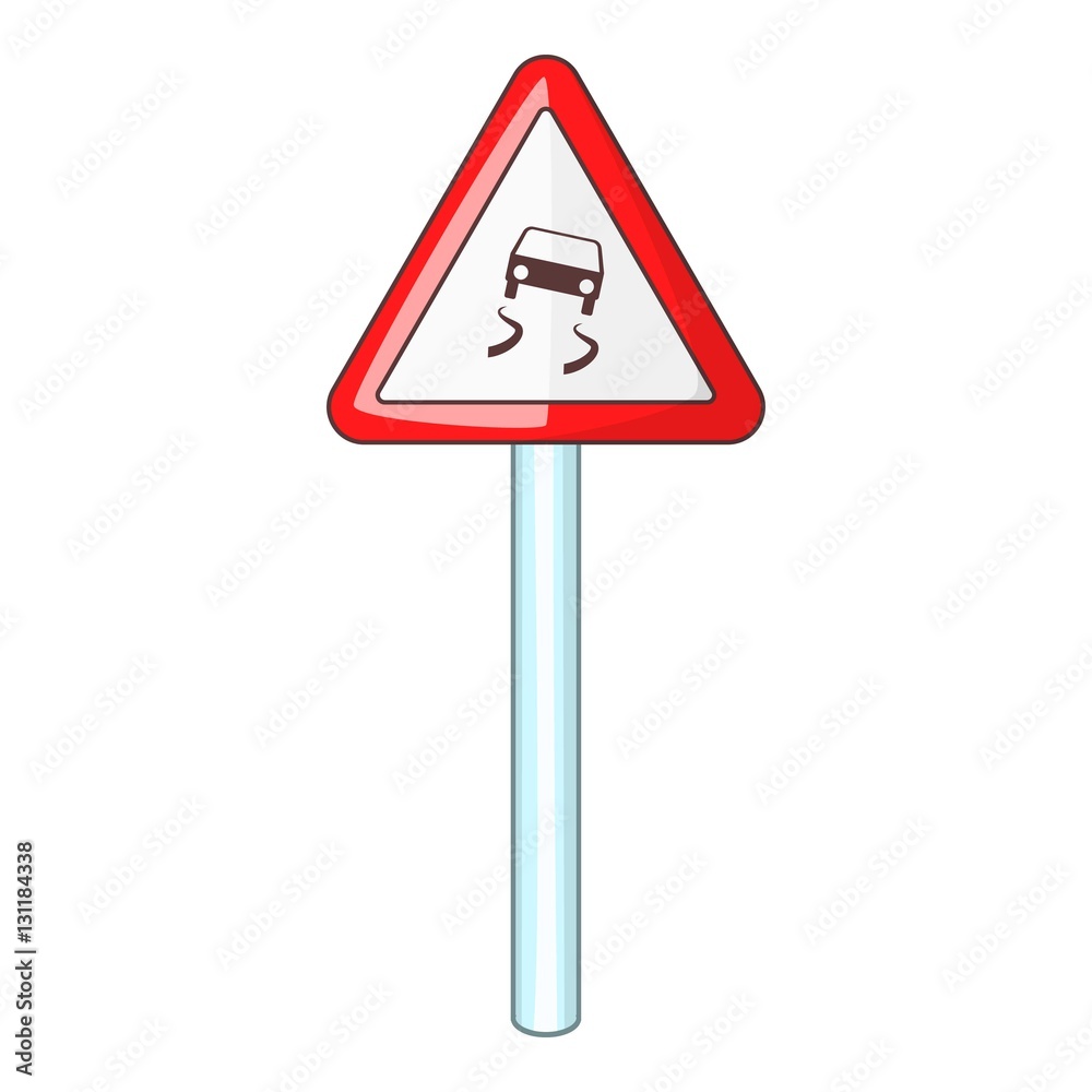 Slippery when wet road sign icon. Cartoon illustration of slippery when wet road sign vector icon for web