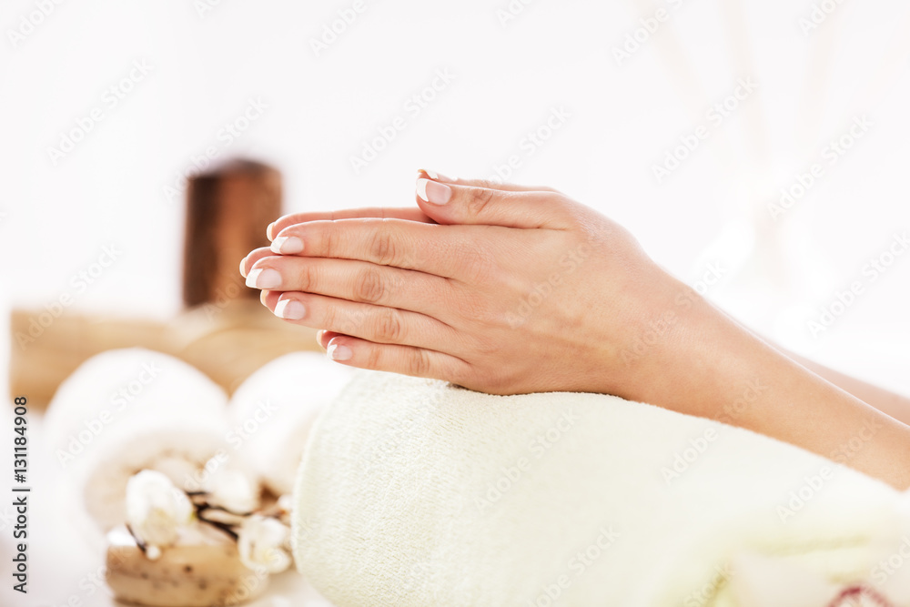 Naklejka premium French Manicure. Relaxing in Spa.