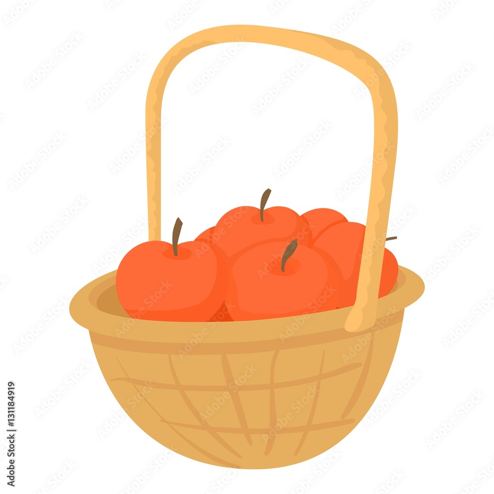 Basket with apples icon. Cartoon illustration of basket with apples ...