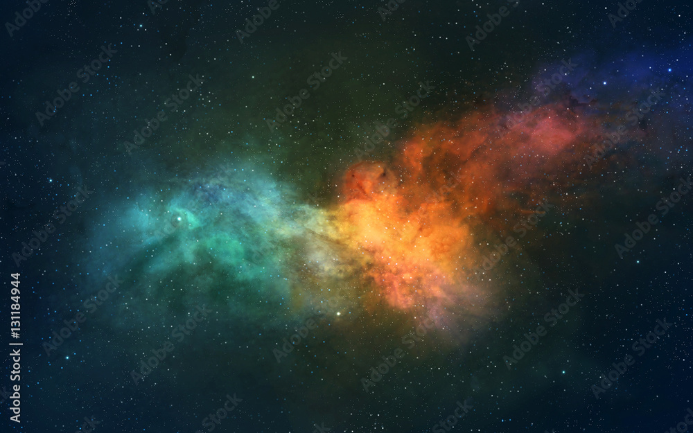 Space background. Colorful nebula shaped on eagle bird. Elements furnished by NASA. 3D rendering
