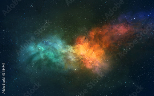 Space background. Colorful nebula shaped on eagle bird. Elements furnished by NASA. 3D rendering