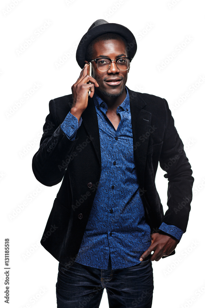 Fototapeta premium The black man with phone