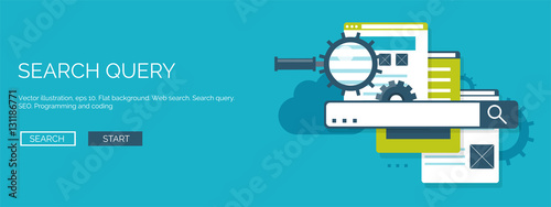 Vector illustration. Flat background. Coding, programming. SEO. Search engine optimization. App development, creation. Software, program code. Web design.