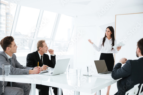 Speech of confidence woman on conference