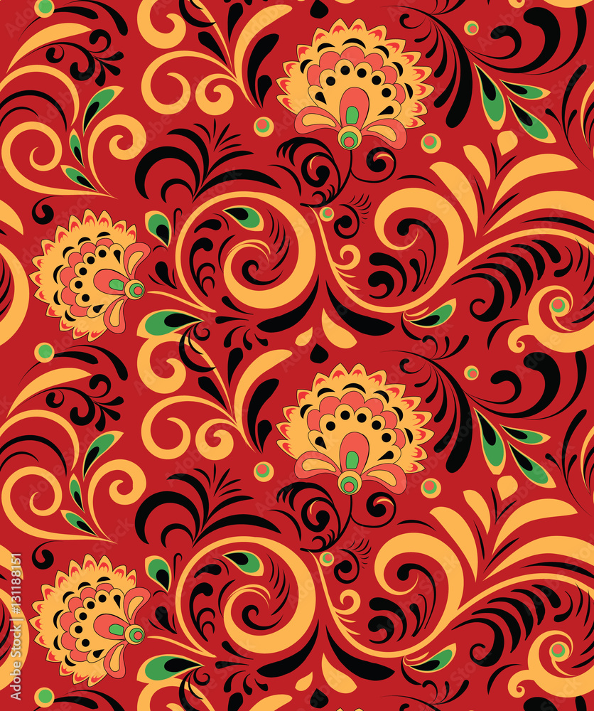 Vector Russian Ethnic ornament .Khokhloma seamless pattern in national style Vector Russian Ethnic ornament .Khokhloma seamless pattern in national style