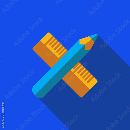 Vector icon or illustration with crossed pencil and ruler tool in flat design style photo