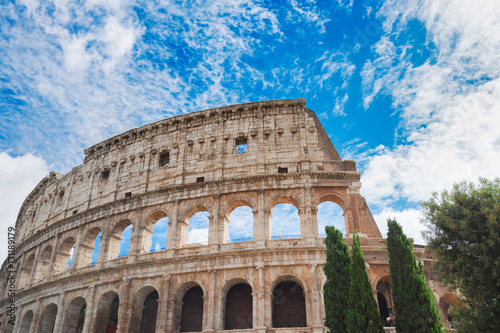 ruins of antique Colosseum, close up details of facade, Rome Italy