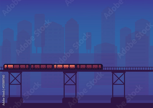Building and City Illustration at night, Modern town and transportation.