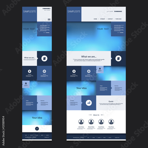Responsive One Page Website Template with Blurred Background - Desktop and Mobile Version