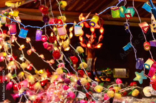 Decorative fairy lights on display at Southbank Centre winter market in London