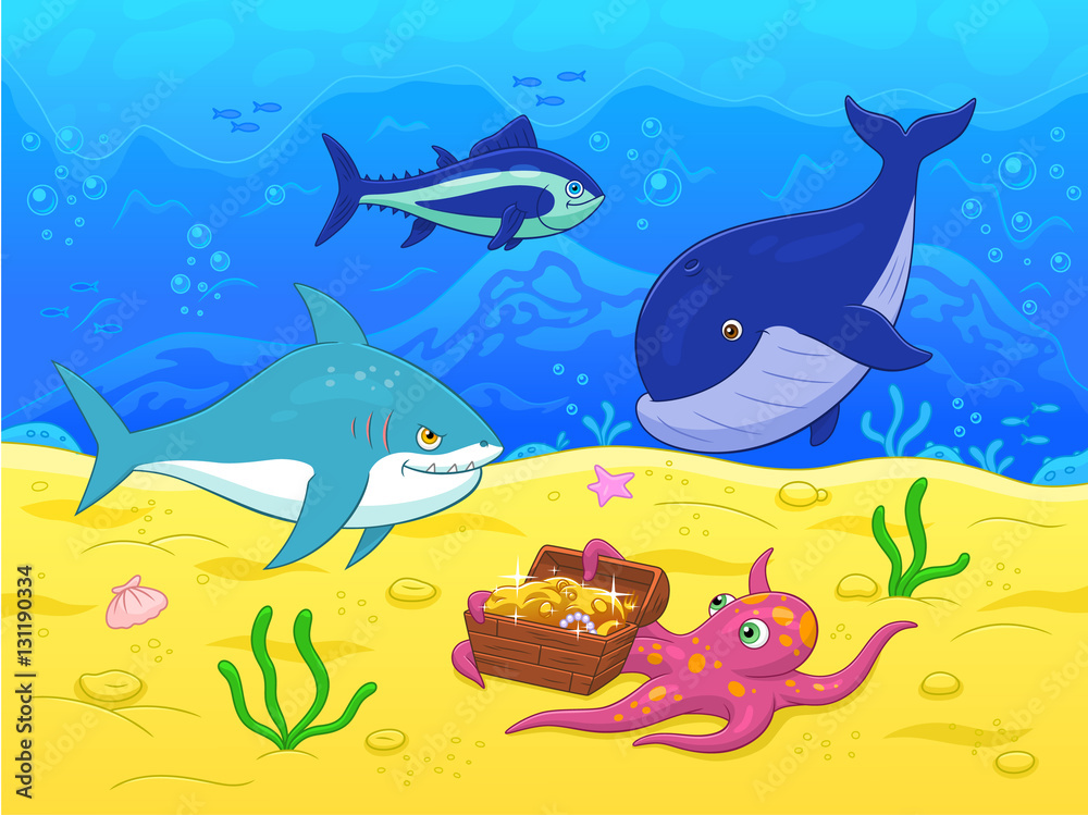 Naklejka premium Underwater life illustration