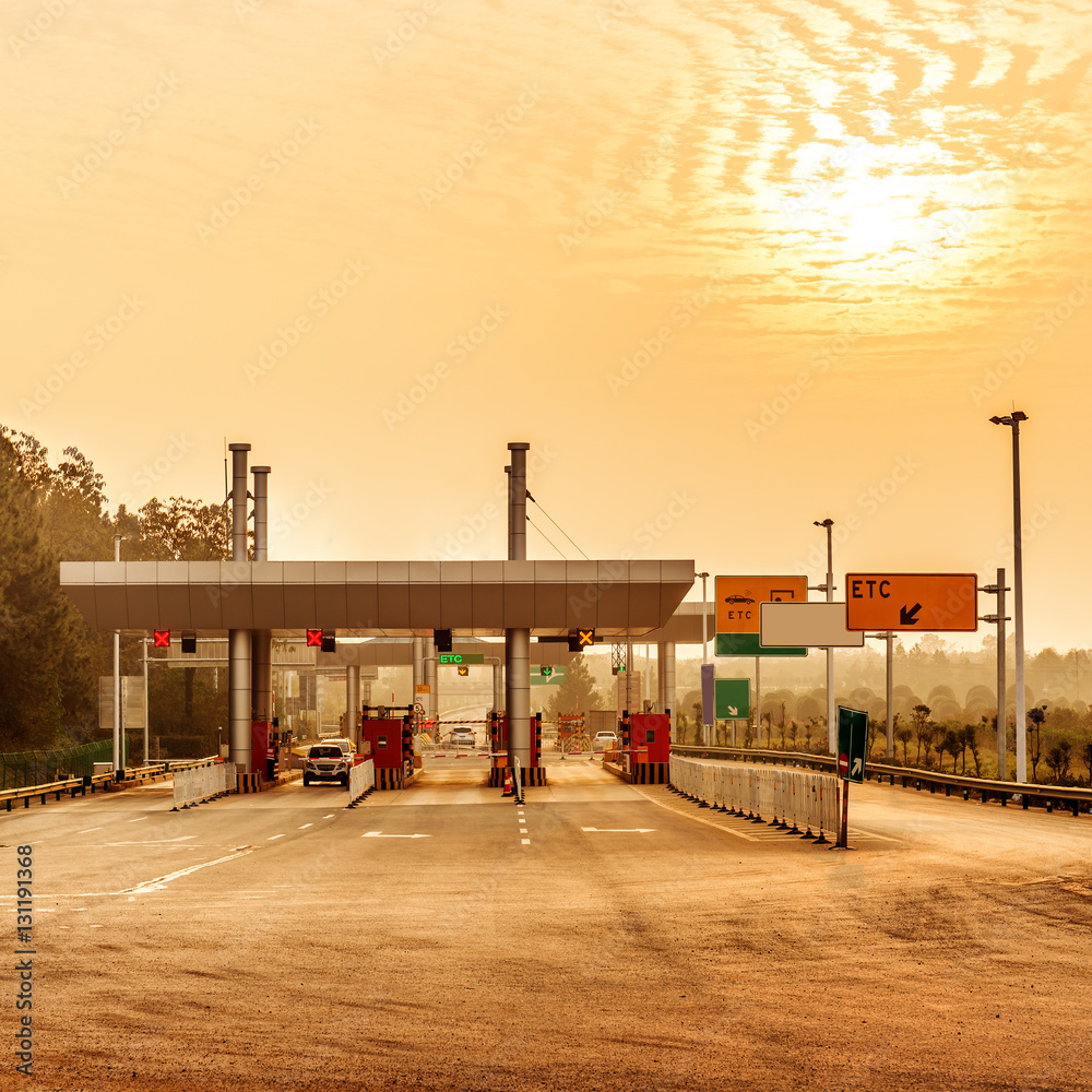 Naklejka premium Toll stations and vehicles