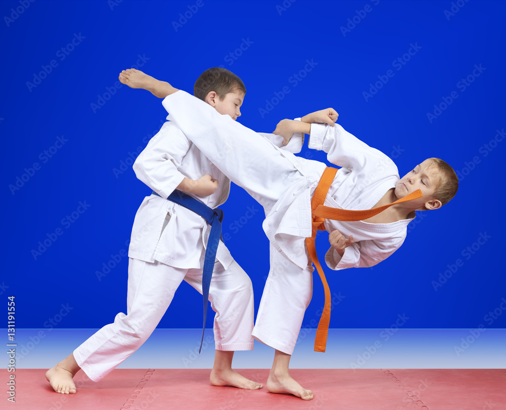 The blows karate are training two athletes