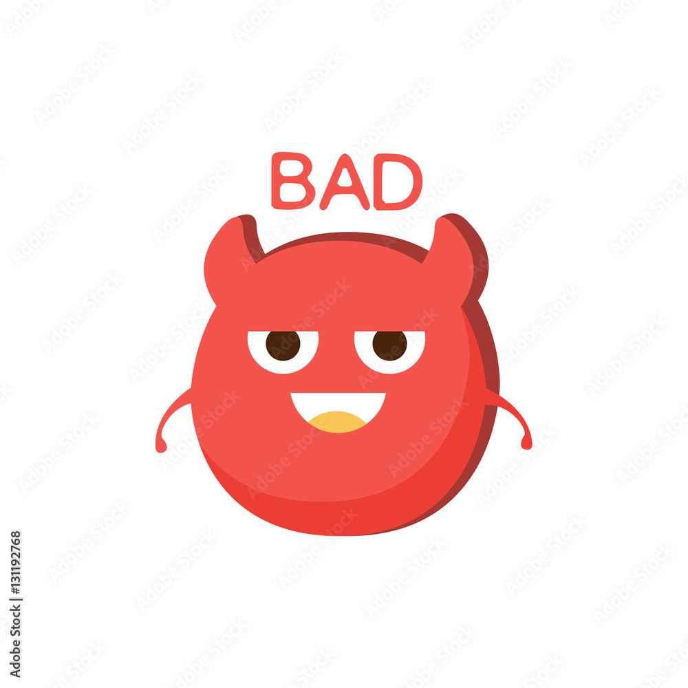 Bad Red Devil Word And Corresponding Illustration, Cartoon Character Emoji  With Eyes Illustrating The Text Stock Vector | Adobe Stock
