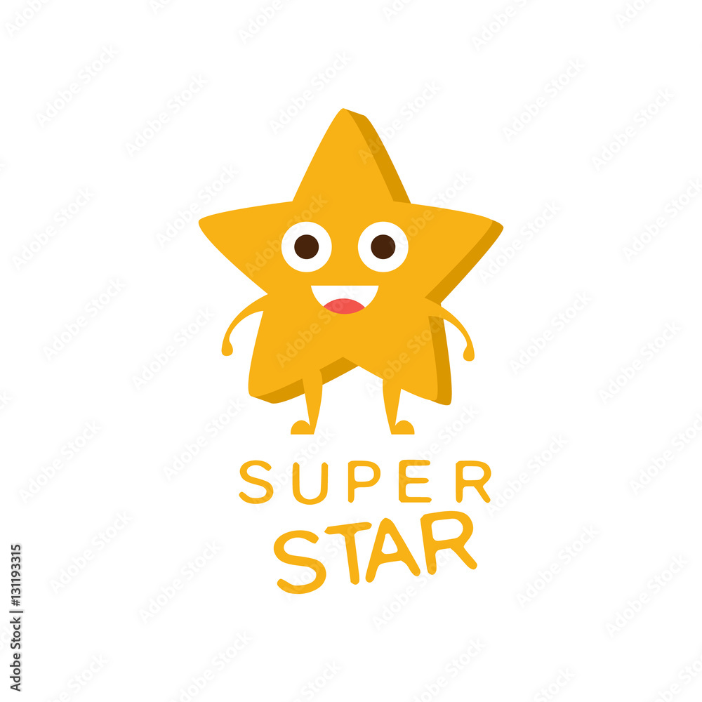 Super Star Word And Corresponding Illustration, Cartoon Character Emoji With Eyes Illustrating The Text