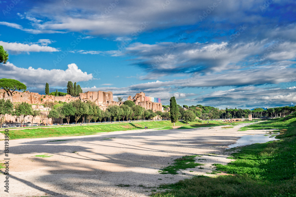 Circus Maximus - roman famous ruins in Rome at sunny summer day, Italy
