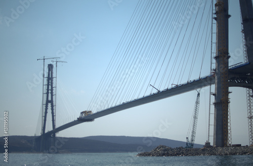 Construction of the cable-stayed bridge. Cable-stayed pylon in foreground © Ulia Koltyrina