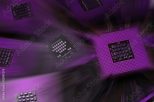 Fototapeta computer processors with abstract lighting effects postproduction, background.