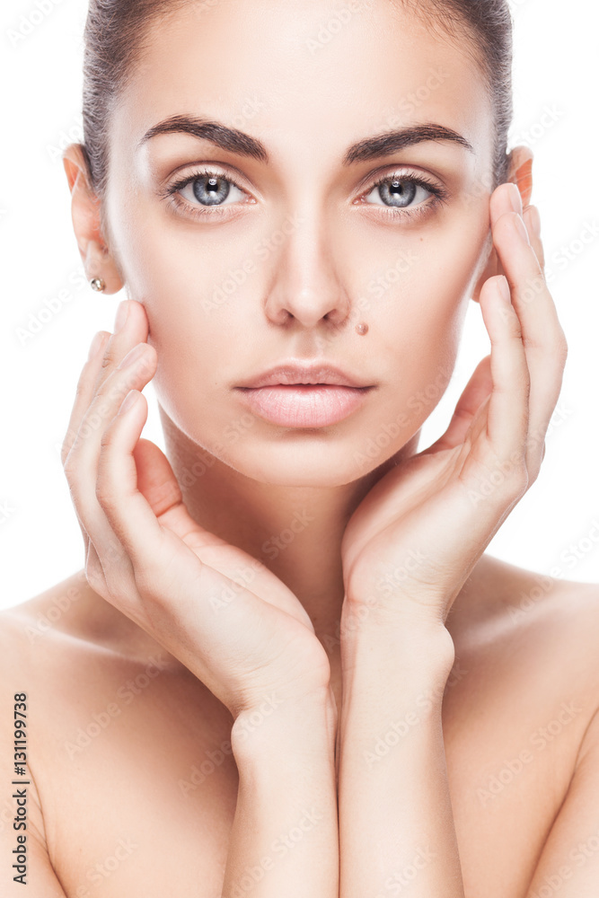 closeup portrait of young adult woman with clean fresh skin isolated on white closeup portrait of young adult woman with clean fresh skin isolated on white