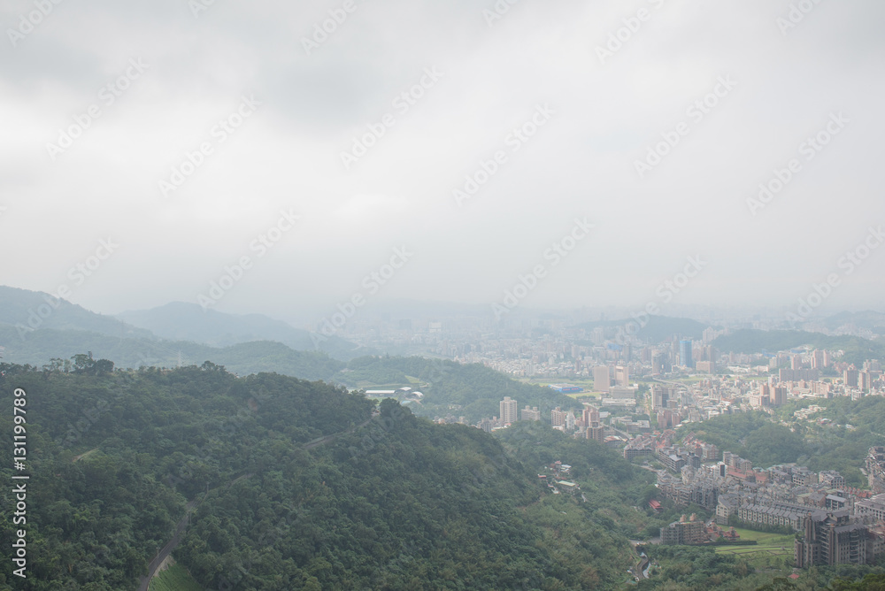 Ariel view from Cable car ( Maokong Gondola), Wenshan District of Taipei, Taiwan.