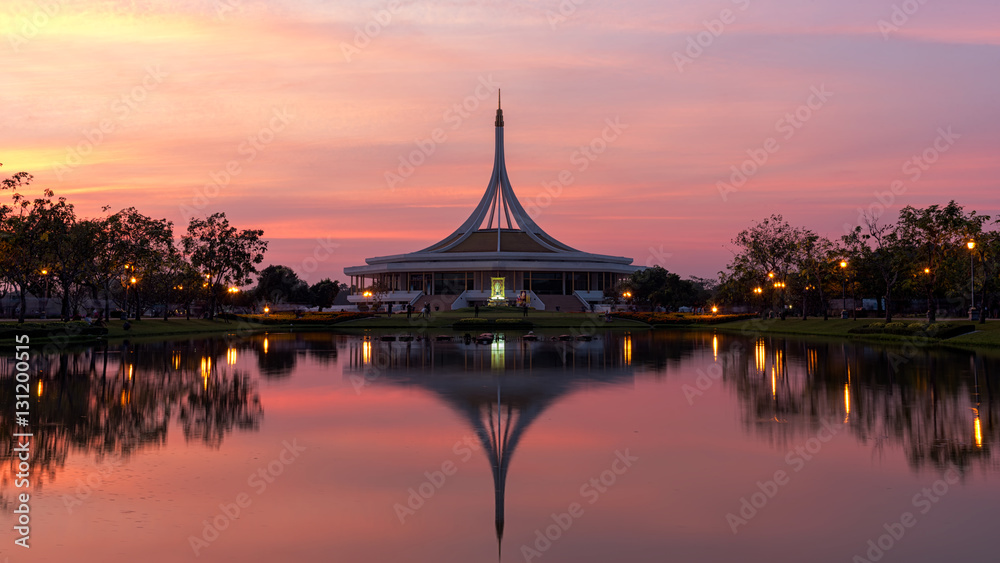 Suanluang Rama 9 garden in sunset with beautiful architecture, Bangkok