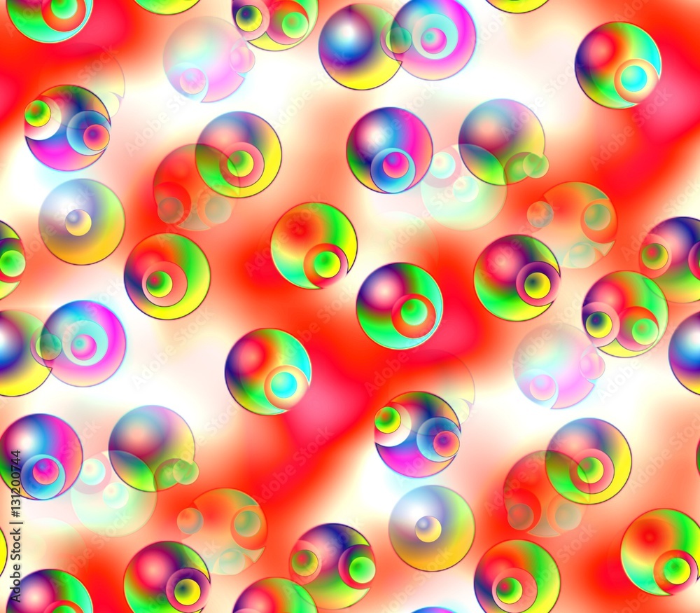 Abstract seamless background in the red and white in razvodvh surface smooth convex and pink and gray, black and green, red and multi-colored balls and circles and dots Abstract seamless background in the red and white in razvodvh surface smooth convex and pink and gray, black and green, red and multi-colored balls and circles and dots