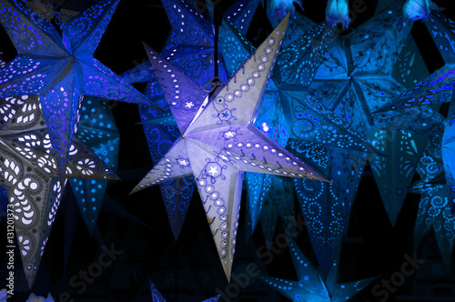 Photography Christmas Decorations in a market with Postproduction Effects.