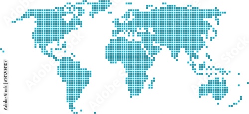Square shape world map on white background, vector illustration.