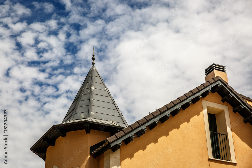 Traditional european house with yellow walls Traditional european house with yellow walls
