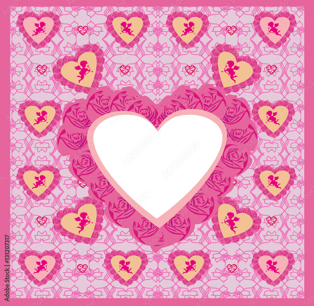 happy valentines day - card with cupids pattern