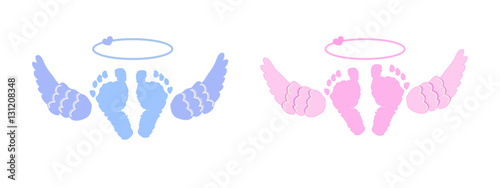 Valokuva Twin baby. Baby girl, boy. Angel's wings background