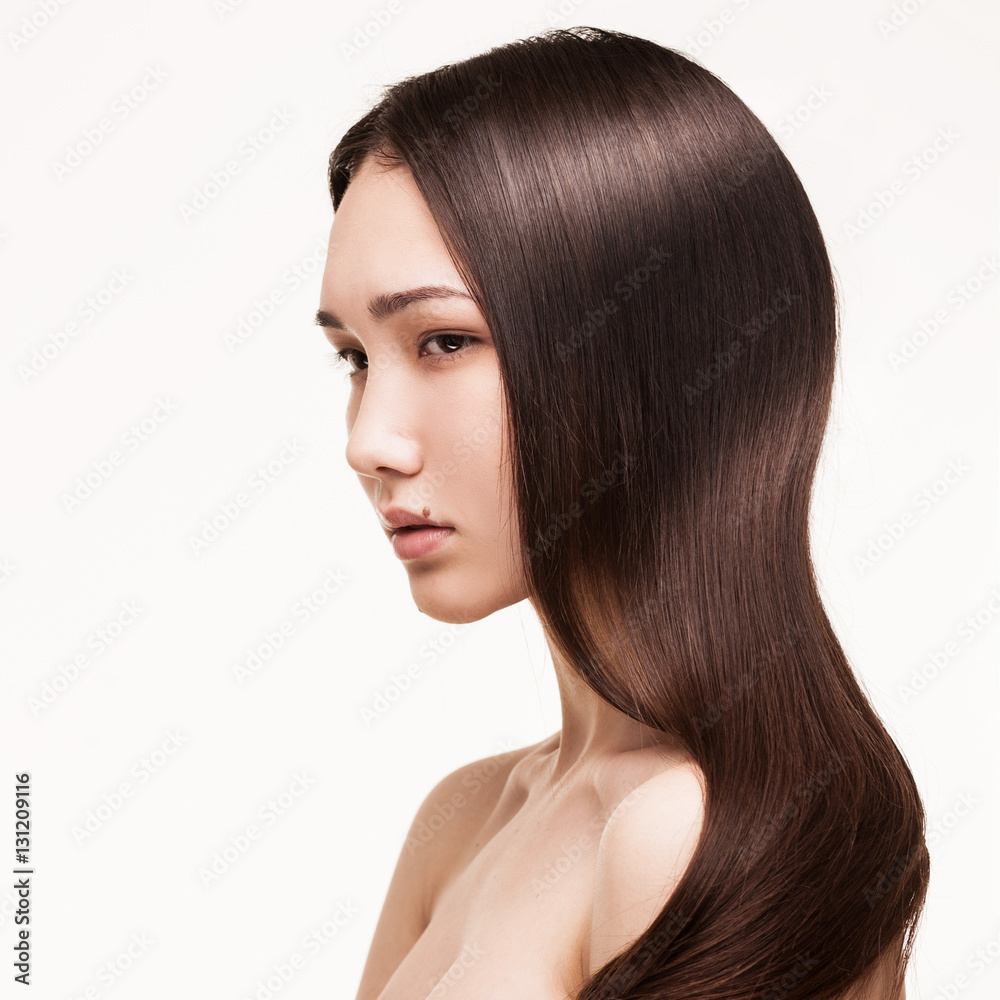 closeup portrait of asian girl with long straight hair isolated on white background closeup portrait of asian girl with long straight hair isolated on white background