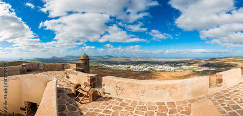 Village of Teguise as seen from atop Santa Barbara Castle, Lanzarote, Canary Islands, Spain. photo