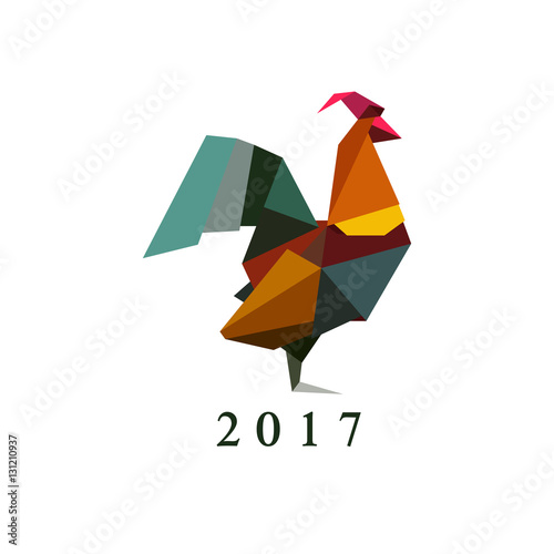 Vector illustration of origami silhouette of cock, rooster