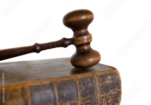 gavel and book on white background photo