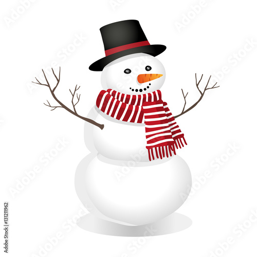 snowman in a top hat and red scarf.