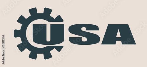 Vector illustration. USA word build in gear. Heavy industry relative image