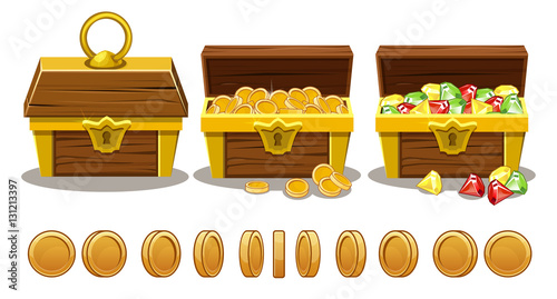 Opened and closed antique treasure chest