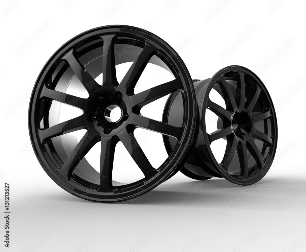3d illustration of car rims and tires