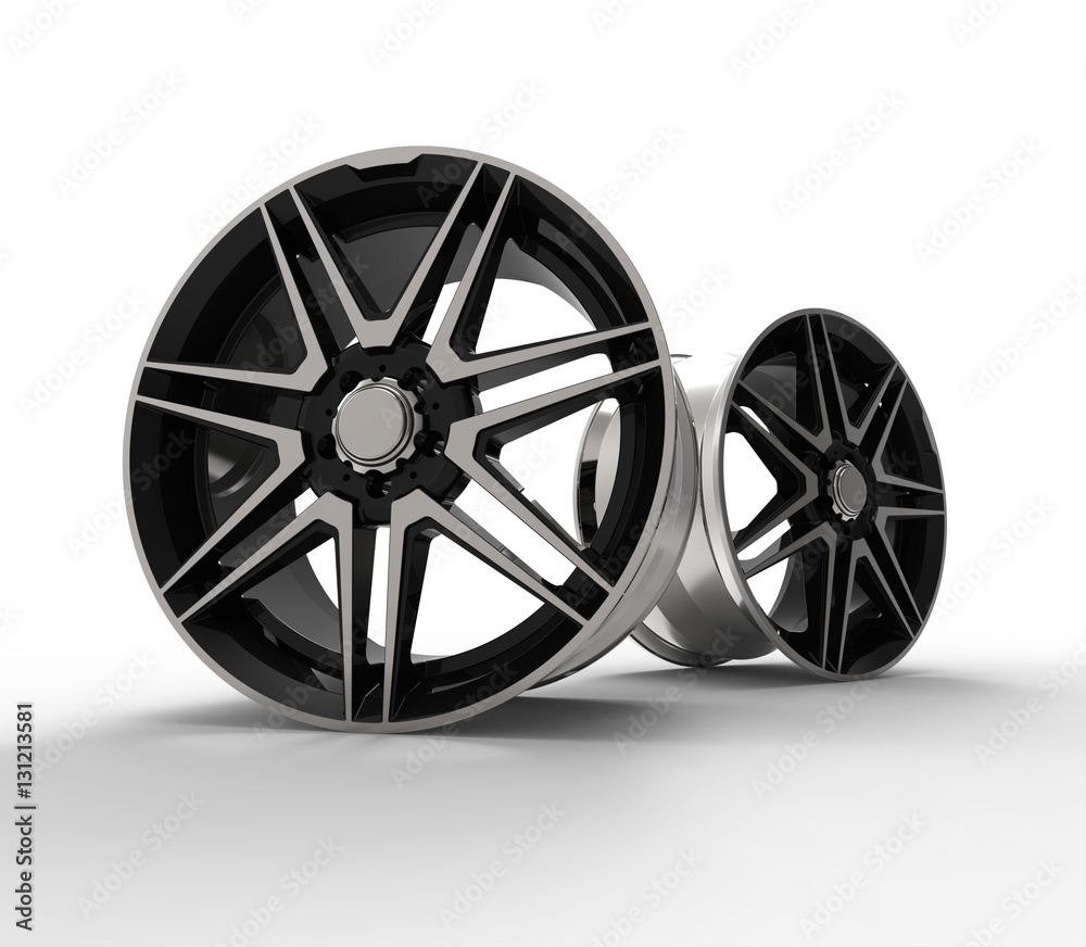 Obraz premium 3d illustration of car rims and tires